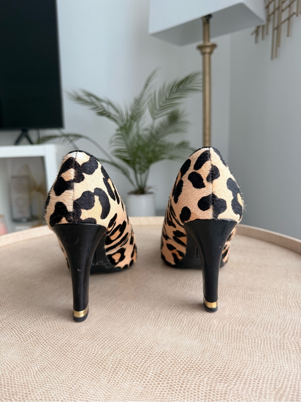Anne Klein Leopard-Print Pointed Toe Pumps - Black & Tan - Picture 3 of 4